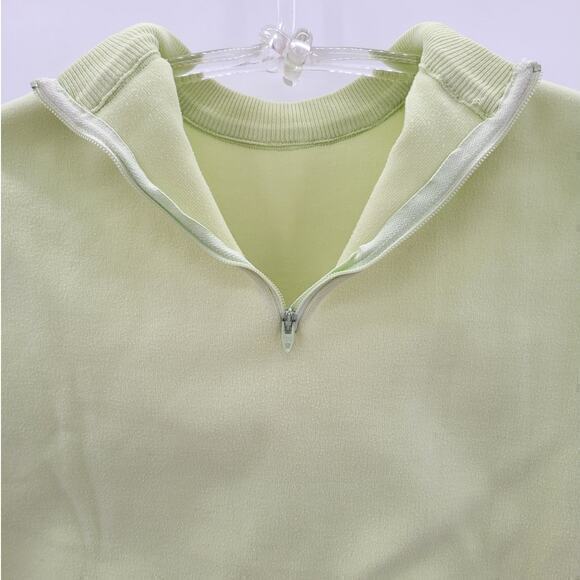 Chartreuse Green Vintage Knit Zipper Back Short Sleeve Mock Neck Sweater - Picture 9 of 11